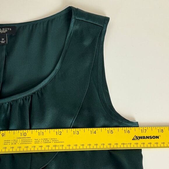 Talbots Green Silk Sleeveless Tiered Blouse 2P - Picture 3 of 6